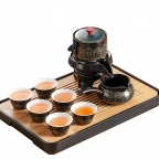 Ceramic Kung Fu Tea Set - Tea Set with Gong Dao Teapot and 6 Teacups (Black and Gold Pattern)