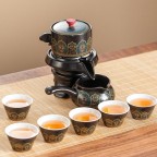 Ceramic Kung Fu Tea Set - Tea Set with Gong Dao Teapot and 6 Teacups (Black and Gold Pattern)