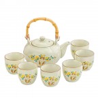 Teapot Set 800ml Porcelain Teapot with Bamboo Handle  6 Cups (Cat  Yellow Floral)