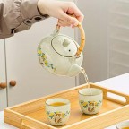 Teapot Set 800ml Porcelain Teapot with Bamboo Handle  6 Cups (Cat  Yellow Floral)