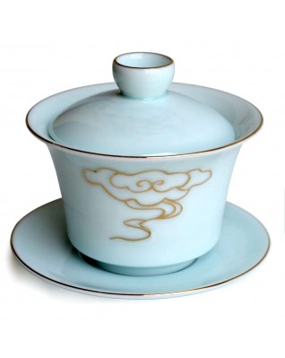 6 oz covered bowl tray cup tea set bowl and dish cover exquisite gold line (gold cloud)