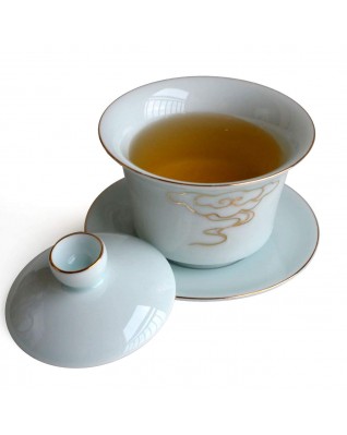 6 oz covered bowl tray cup tea set bowl and dish cover exquisite gold line (gold cloud)