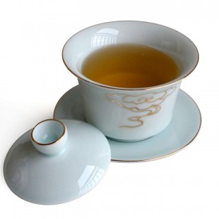 6 oz covered bowl tray cup tea set bowl and dish cover exquisite gold line (gold cloud)