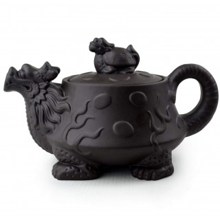 Dragon Turtle Auspicious Feng Shui Purple Clay Kung Fu Teapot (Black)
