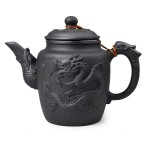 Large Teapot 600ml Dragon Stainless Steel Filter for Loose Tea (Black)