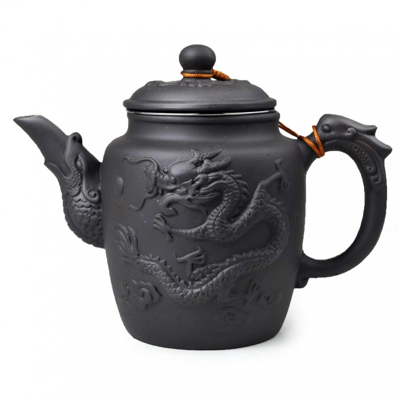 Large Teapot 600ml Dragon Stainless Steel Filter for Loose Tea (Black)