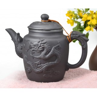 Large Teapot 600ml Dragon Stainless Steel Filter for Loose Tea (Black)